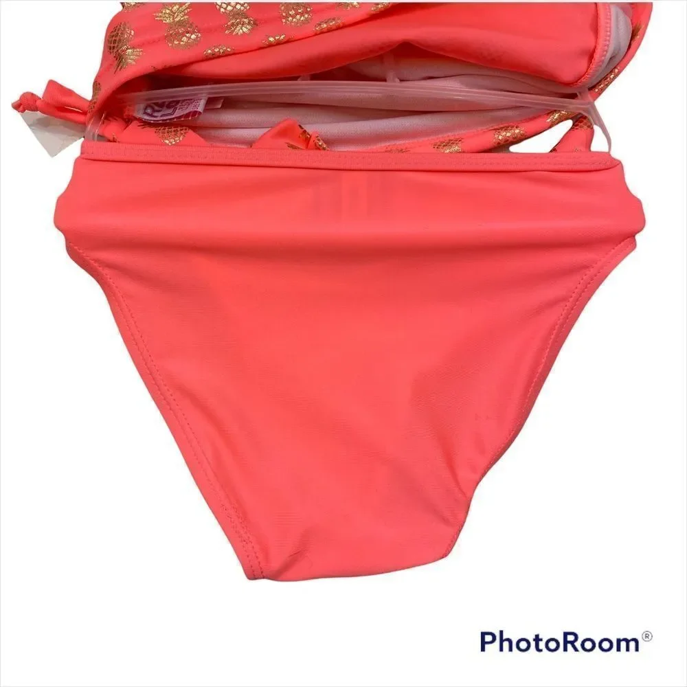 NWT Girls Real Love Brand Coral Pineapple Print‎ Two Piece Bathing Suit